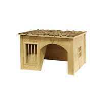 Produktbild von Kerbl Nagerhäuschen mit Heuraufe aus Holz für Kaninchen Meerschweinchen und Ratten 42 x 34,5 x 27 cm