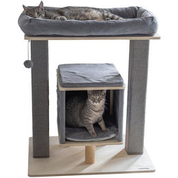 Kerbl Noah III Kratzbaum für Katzen aus Birkensperrholz mit Sisalsäule und Liegebett in Grau und Natur, 75 x 50 x 92 cm – Bild 1 von 2