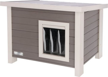 Kerbl Pet ECO-Katzenhaus Eli Katzenhöhle aus Holz und recyceltem Kunststoff Grau Weiß 57 x 45 x 43 cm – Bild 1 von 11