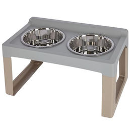 Kerbl Pet Futterbar Lifter erhöhter Futternapf aus Edelstahl für Hunde und Katzen grau/taupe 2 x 2000 ml – Bild 1 von 6