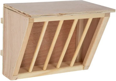Kerbl Pet Heuraufe aus Holz mit Sitzbrett und Metallbefestigungshaken für Kleintiere 37x17x20cm naturbelassen – Bild 1 von 8