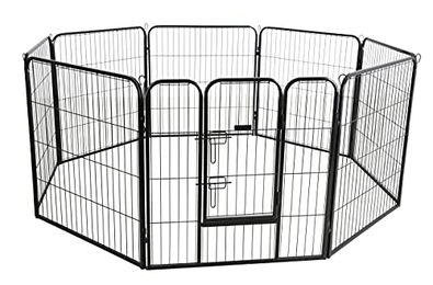 Kerbl Pet Hunde- und Welpenlaufstall aus Metall mit 8 Elementen und Tür in Schwarz – Bild 1 von 5