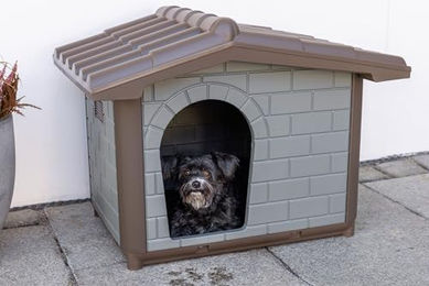 Kerbl Pet Hundehütte Levin aus Kunststoff wasserdicht in Grau Grün Braun – Bild 1 von 5
