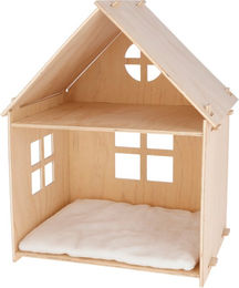 Kerbl Pet Katzenhaus Yvi Indoor Katzenhütte aus Sperrholz in Natur Weiß zweistöckig mit herausnehmbarem Liegekissen 53x38x67,5cm – Bild 1 von 7