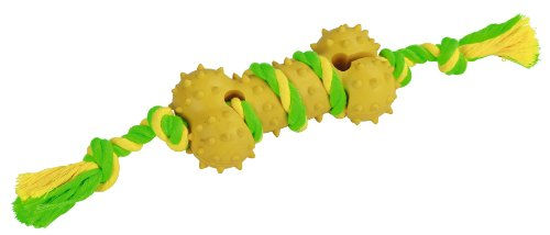 Produktbild von Kerbl Pet Kauspielzeug Knochen aus Gummi und Baumwolle Grün-Gelb 30 cm für erwachsene Hunde - 2 x 30 cm