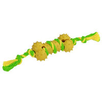 Produktbild von Kerbl Pet Kauspielzeug Knochen aus Gummi und Baumwolle Grün-Gelb 30 cm für erwachsene Hunde - 2 x 30 cm
