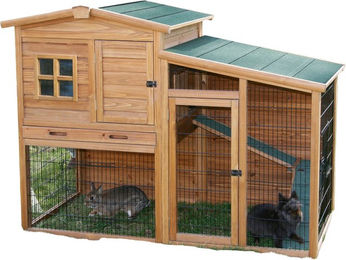 Produktbild von Kerbl Pet Kleintierstall Fortuna mit Freigehege für Kaninchen aus Holz in Schwarz und Braun L 160 x B 80 x H 117 cm
