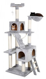 Kerbl Pet Kratzbaum Square Katzenkratzbaum Grau aus Holz und Plüsch mit Sisal Höhe 178 cm – Bild 1 von 5