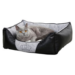 Kerbl Pet Kuschelbett Chiara Hundebett aus Kunstleder für kleine Hunde und Katzen Grau Schwarz 42x32x18cm – Bild 1 von 7