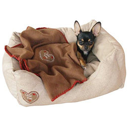 Kerbl Pet Kuschelbett Love You Hundebett aus Fleece in Beige – Bild 1 von 5