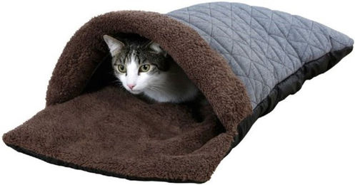 Kerbl Pet Kuschelsack Thea Katzenhöhle braun/blau 40x70x12cm – Bild 1 von 4