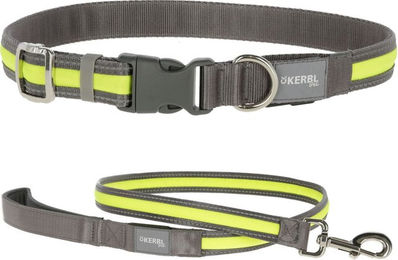 Produktbild von Kerbl Pet Light & Reflex Set mit Leuchthalsband und Führleine aus Nylon in Grau und Gelb Größe M/L und 120 cm wasserabweisend und wiederaufladbar
