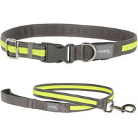 Produktbild von Kerbl Pet Light & Reflex Set mit Leuchthalsband und Führleine aus Nylon in Grau und Gelb Größe M/L und 120 cm wasserabweisend und wiederaufladbar