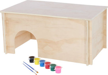 Kerbl Pet Nagerhaus aus Holz zum Bemalen für Kaninchen und Nagetiere mit abnehmbarem Dach – Bild 1 von 2