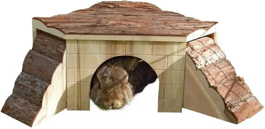 Kerbl Pet Nagerhaus Nature aus Naturholz für Kaninchen und Meerschweinchen mit Rampen und Aussichtsplattform 37x37x16 cm - 1 Stk. – Bild 1 von 8