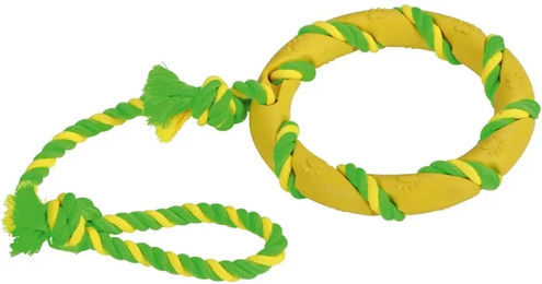 Kerbl Pet Ring am Seil Hundespielzeug aus Vollgummi und Baumwolle grün-gelb 47 cm – Bild 1 von 1