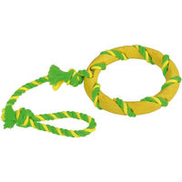 Produktbild von Kerbl Pet Ring am Seil Hundespielzeug aus Vollgummi und Baumwolle grün-gelb 47 cm