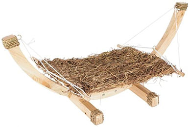 Kerbl Pet Siesta Kleintierhängematte aus Heu mit Holzgestell Natur Beige – Bild 1 von 4