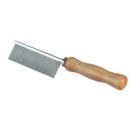 Produktbild von Kerbl Pflegekamm aus Metall mit feiner Verzahnung und Naturholzgriff in Silber