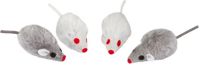 Kerbl Plüsch Maus mit Geräuschkulisse für Katzen Grau 4er Pack – Bild 1 von 1