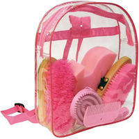 Produktbild von Kerbl Putz-Rucksack für Kinder in Rosa und Transparent mit 7-teiligem Pferdepflegeset