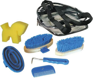 Kerbl Putzset für Kinder als Rucksack mit 7-teiligem Zubehör Blau – Bild 1 von 6