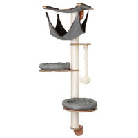 Produktbild von Kerbl Wandkratzbaum Dolomit 2.0 Tofana für Katzen, Grau, 160cm, Holz und Sisal mit Hängematte und gepolstertem Kissen