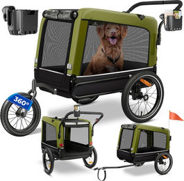 Produktbild von KESSER Boxer 3-in-1 Hundeanhänger für große Rassen als Hundebuggy und Fahrradanhänger mit 240 Liter Volumen aus 600D Oxford Canvas und gefedertem 360 Grad Vorderrad bis 40 kg Belastbarkeit