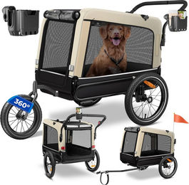 Produktbild von KESSER Boxer 3-in-1 Hundeanhänger für große Rassen als Hundebuggy und Fahrradanhänger mit 240 Liter Volumen aus Oxford-Gewebe in Beige