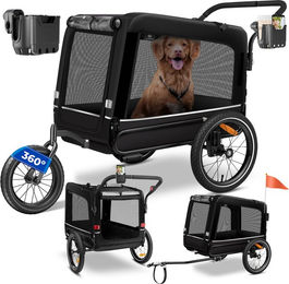 KESSER Boxer 3-in-1 Hundeanhänger für große Rassen als Hundebuggy und Fahrradanhänger mit 240 Liter Volumen aus Oxford-Gewebe in Schwarz – Bild 1 von 1