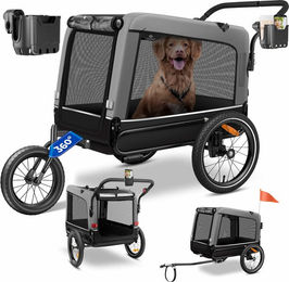 Produktbild von KESSER Boxer 3-in-1 Hundeanhänger für Hundebuggy und Fahrradanhänger mit 240 Liter Volumen aus Oxford-Gewebe in Grau