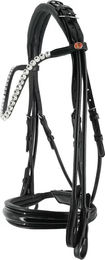 Produktbild von Kieffer Faye Doppelte Reitzunge Leder Trense Schwarz mit quadratischen Chromschnallen für Warmblut