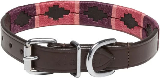 Kieffer Hunde Leder Halsband Buenos Aires Braun mit Burgund Fuchsia Pink 32 cm – Bild 1 von 3