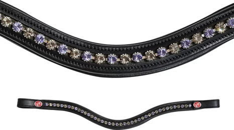 Kieffer Stirnband FlexiLoop aus Leder mit 6mm Crystals in Lila oder Schwarz für Pferde – Bild 1 von 2