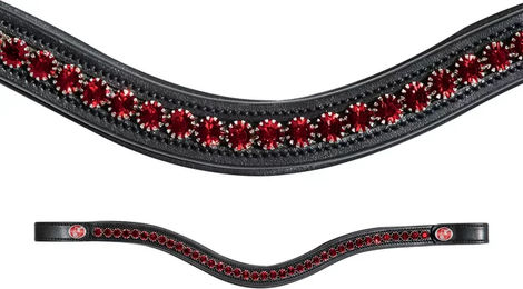 Kieffer Stirnband FlexiLoop geschwungenes Lederstirnband für Warmblut in Large Crystal Red – Bild 1 von 2