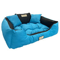 Produktbild von KING DOG Hundebett und Katzenbett mit zwei Kissen aus wasserdichtem PVC in Blau Größe S 55x45cm