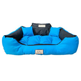 KING DOG Hundebett und Katzenbett mit zwei Kissen aus wasserdichtem PVC in Blau XXL 130 x 105cm – Bild 1 von 4