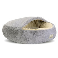 Produktbild von KING DOG Shaggy Fluffy Haustierbett mit Kapuze als Katzenhöhle und Hundebett in Hellgrau mit 50 cm Durchmesser
