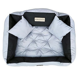 KingDog Hundebett und Katzenbett mit zwei Kissen aus wasserdichtem PVC in Hellgrau XL 115x95cm – Bild 1 von 4