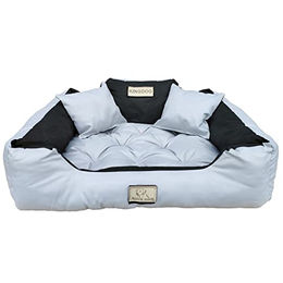 KingDog Hundebett und Katzenbett mit zwei Kissen aus wasserdichtem PVC in Hellgrau XXL 130 x 105cm – Bild 1 von 6