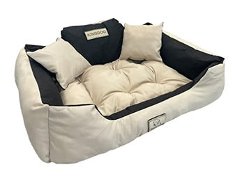 KingDog Hundekorb und Katzenbett mit zwei Kissen aus wasserdichtem PVC in Beige, 100x75cm – Bild 1 von 3