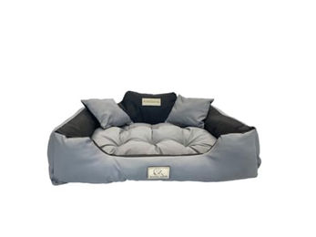 Produktbild von KingDog Hundekorb und Katzenbett mit zwei Kissen aus wasserdichtem PVC in Dunkelgrau XL 115x95cm