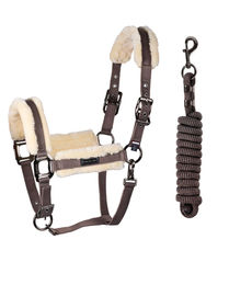 Produktbild von Kingsland Halfter und Strick Set KLLexie mit Fell in Braun Iron für Pferde