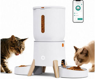 KINSI Katzenfutterautomat mit 5L Behälter und 2 Näpfen App Steuerung via WiFi sowie Voice Recorder in Weiß – Bild 1 von 3