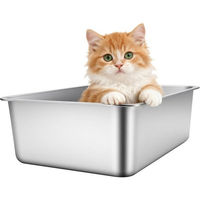 Produktbild von kisidus Edelstahl Katzentoilette Offene Schalentoilette für Katzen und Kitten Silber 44,5 x 34,5 x 14 cm