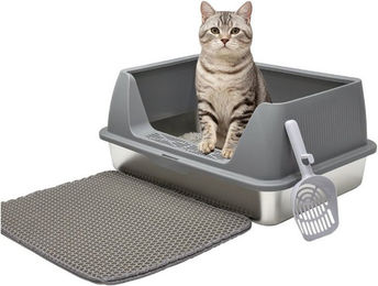 kisidus Haubentoilette für Katzen aus Edelstahl Silber 60 x 40 x 25 cm – Bild 1 von 5
