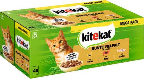 Kitekat Katzen Nassfutter Bunte Vielfalt Stückchen in Sauce Rind Huhn Lachs 48 x 85g - 48 x 85 g – Bild 1 von 4