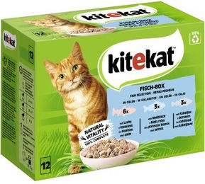 Kitekat Katzen Nassfutter Fisch-Box Stückchen in Gelee mit Lachs und Kabeljau 12x85g - 12 x 85 g – Bild 1 von 9