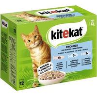 Produktbild von Kitekat Katzen Nassfutter Fisch-Box Stückchen in Gelee mit Lachs und Kabeljau 12x85g - 12 x 85 g