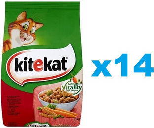 Produktbild von Kitekat Katzentrockenfutter Rind mit Gemüse 14x300g